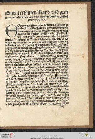 Einem ersamen Rath und ganzer gemayn der Statt Steynach wünscht Zeuleyß gnad und fride