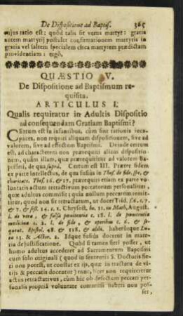 Quaestio V. De Dispositione ad Baptismum requisita.