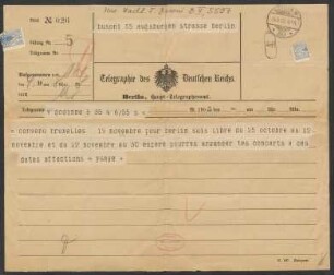 Telegramm an Ferruccio Busoni : 04.09.1905