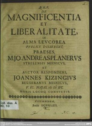 De magnificentia et liberalitate