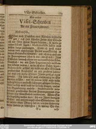 Ein ander Visit-Schreiben An ein Frauenzimmer.