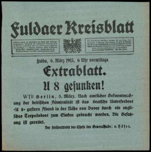 Erste Ausgabe vom Samstag, den 06. März 1915.