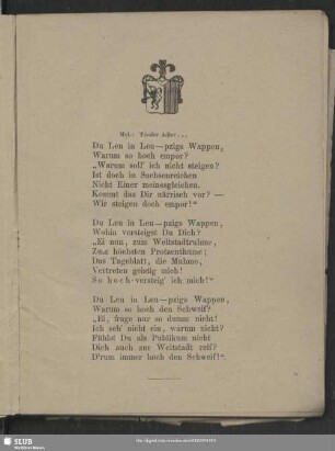 Du Leu in Leu-pzigs Wappen, ... : Mel. Tiroler Adler