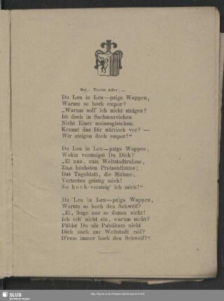 Du Leu in Leu-pzigs Wappen, ... : Mel. Tiroler Adler