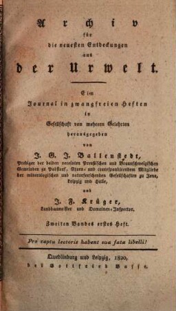 Archiv für die neuesten Entdeckungen aus der Urwelt : ein Journal in zwangfreien Heften. 2, 2. 1820