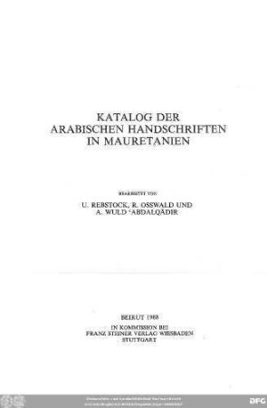 Katalog der arabischen Handschriften in Mauretanien