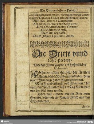 Die Dritte unnd Letzte Predigt, Uber das Ander Capitel des HohenLiedes Salomonis