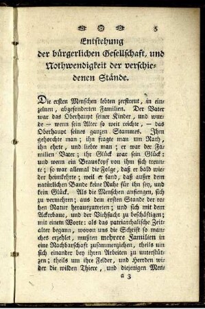 Entstehung der bürgerlichen Gesellschaft, und Nothwendigkeit der verschiedenen Stände.
