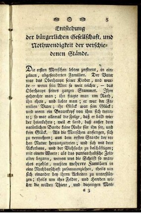 Entstehung der bürgerlichen Gesellschaft, und Nothwendigkeit der verschiedenen Stände.