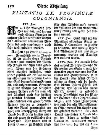 Visitatio XX. Provinciæ Coloniensis