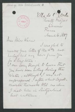 Brief an Mary Wurm : 16.03.1887