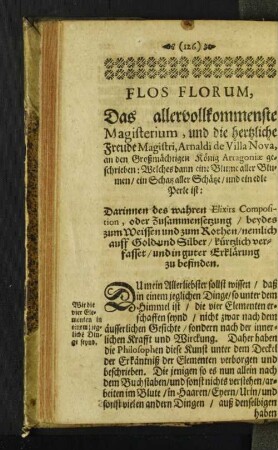 Flos Florum, Das allervollkommenste Magistrium, ...