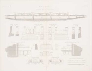 Elbbrücke, Meißen: Ansicht, Grundrisse und Schnitte der Brückenpfeiler (aus: Atlas zur Zeitschrift für Bauwesen, hrsg. v. G. Erbkam, Jg. 18, 1868)