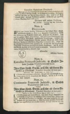 Num. 8. Decretum. - Num. 10. Continuatio Protocolli