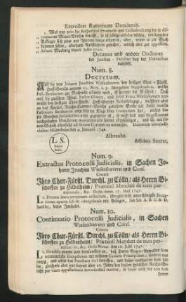Num. 8. Decretum. - Num. 10. Continuatio Protocolli