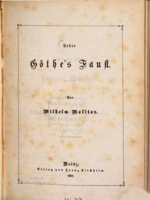Ueber Göthe's Faust