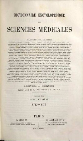 Dictionnaire encyclopédique des sciences médicales, 3,12. Ste - Sue