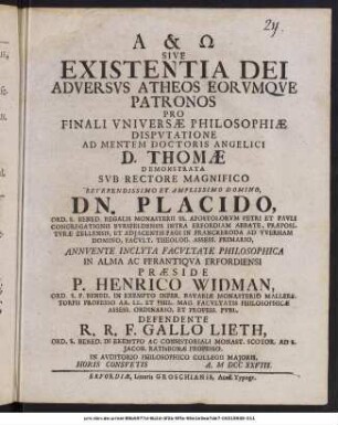 ... Sive Existentia Dei Adversvs Atheos Eorvmqve Patronos