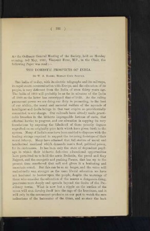 The Domestic Prospects of India.