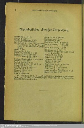Alphabetisches Straßen-Verzeichniß