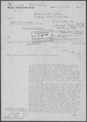 Seeburg-Rietheim: Visitationsbericht für Rietheim 1952