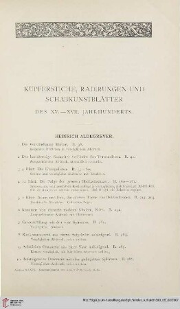 Kupferstiche, Radirungen und Schabkunstblätter des XV. - XVII. Jahrhunderts (Nr. 1 - 944)