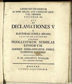 Spec. 3: Animadversionum In Pomp. Melam, Cum Varietate Lect. Cod. Cibiniens. Specimen III..