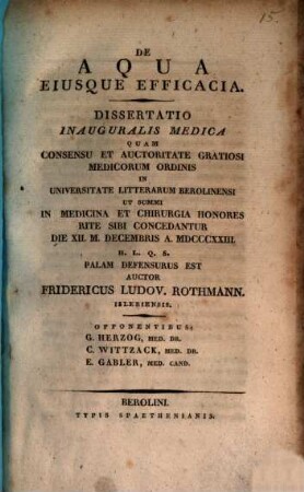 De aqua eiusque efficacia : diss. inaug. med.
