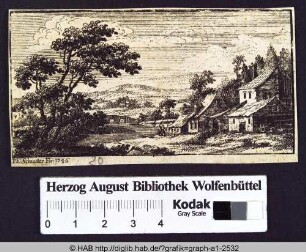 Landschaft mit Bauernhäusern.