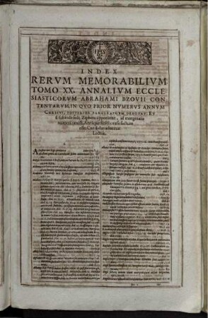 Index Rerum Memorabilium, Tomo XX. Annalium Ecclesiasticorum Abrahami Bzovii Contentarum