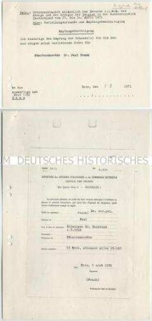 Empfangsbestätigung des Auswärtigen Amts zum Orden Leopolds II., mit Kopie