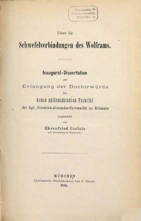 Über die Schwefelverbindungen des Wolframs