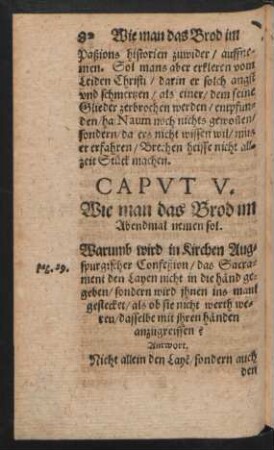 Caput V. Wie man das Brod im Abendmal nemen sol.