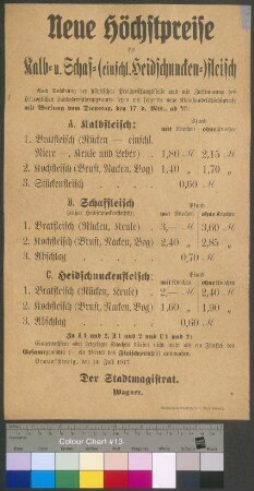 Bekanntmachung des Stadtmagistrates Braunschweig zur Festlegung von Höchstpreisen für Kalbfleisch, Schaffleisch und Heidschnuckenfleisch