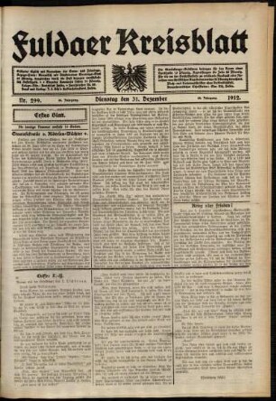 Erste Ausgabe vom Dienstag, den 31. Dezember 1912.