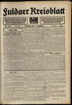 Erste Ausgabe vom Dienstag, den 31. Dezember 1912.