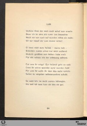 LVIII: Verhüte Gott der mich euch schuf zum knecht