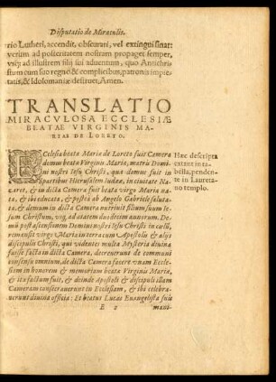 Translatio Miraculosa Ecclesiae Beatae Virginis Mariae De Loreto.
