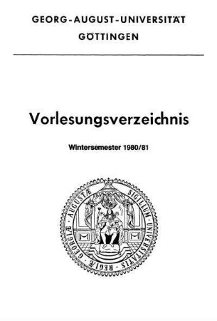 WS 1980/81: Vorlesungsverzeichnis
