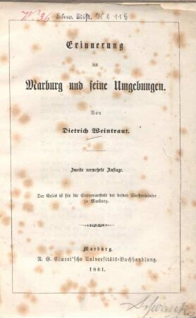 Erinnerung an Marburg und seine Umgebungen