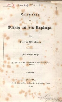 Erinnerung an Marburg und seine Umgebungen