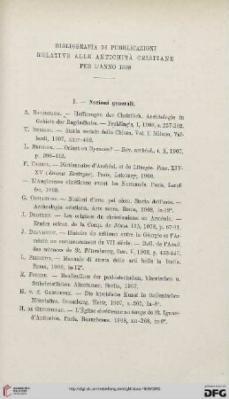 Bibliografia di pubblicazioni relative alle antichità cristiane per l'anno 1908