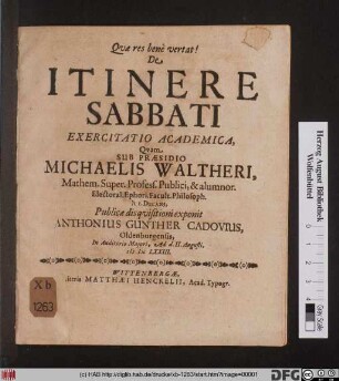 De Itinere Sabbati Exercitatio Academica