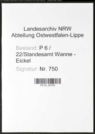 Sterberegister Standesamt Wanne-Eickel