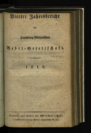 4.1819: Vierter Jahresbericht der Hamburg-Altonaischen Bibel-Gesellschaft 1819.