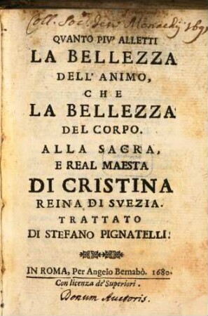 Quanto piu alletti la Bellezza dell'Animo che la bellezza del Corpo