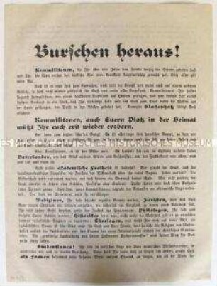 Propagandaflugblatt der DVP mit einem Aufruf an die Studenten zur Wahl und zum Beitritt