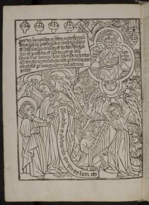 Johannes vor dem Thron Gottes mit den vier Wesen und den Lobgesängen der 24 Ältesten (Apc. IV, 1-8; V, 1-3)