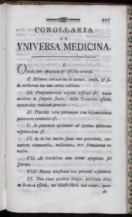 Corollaria ex Universa Medicina.