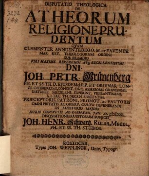Disputatio Theologica De Atheorum Religione Prudentum